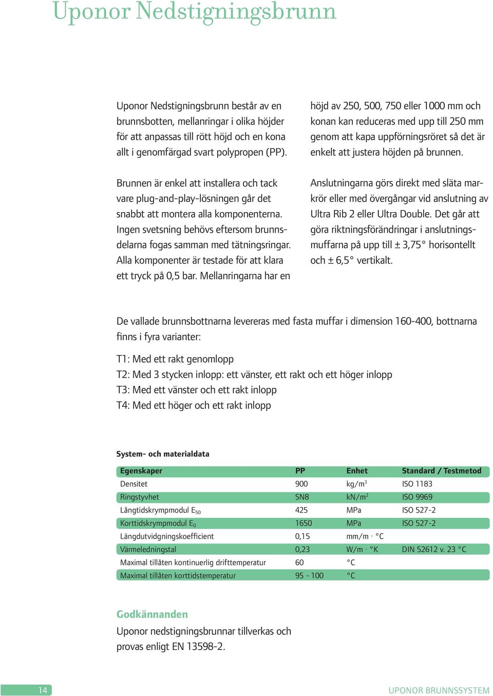 Alla komponenter är testade för att klara ett tryck på 0,5 bar.