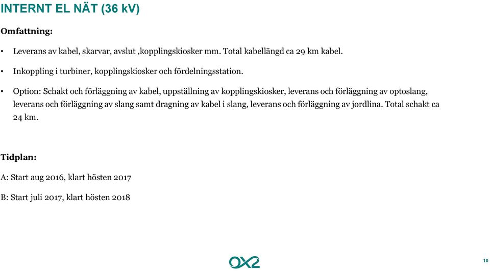 Option: Schakt och förläggning av kabel, uppställning av kopplingskiosker, leverans och förläggning av optoslang, leverans och