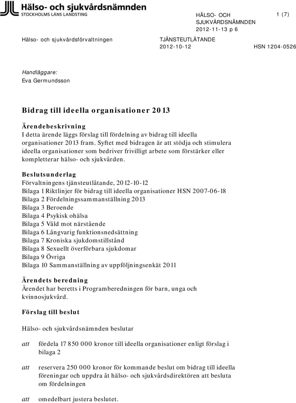 Syftet med bidragen är att stödja och stimulera ideella organisationer som bedriver frivilligt arbete som förstärker eller kompletterar hälso- och sjukvården.