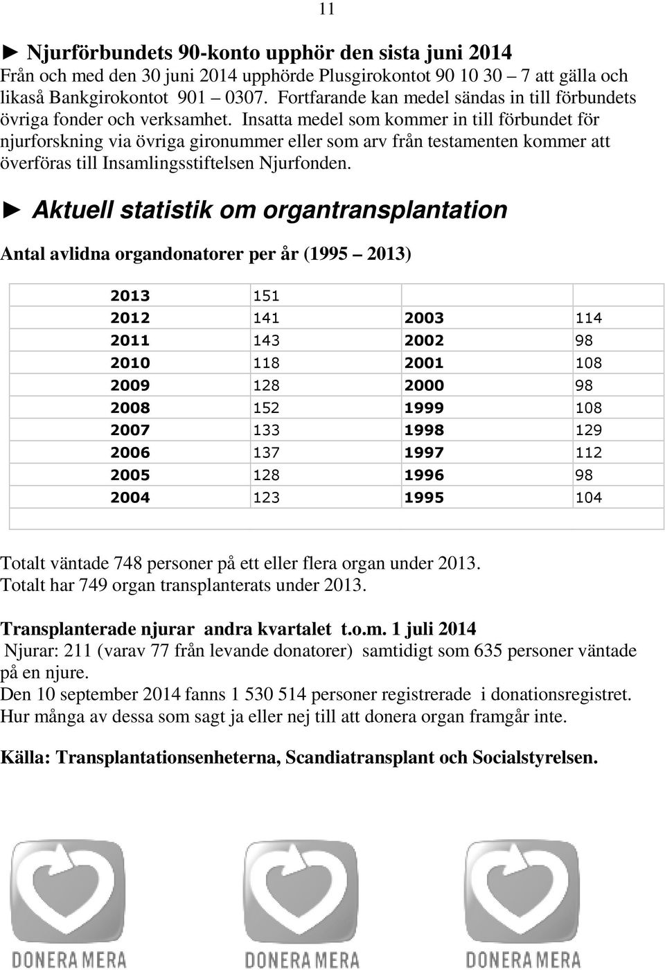 Insatta medel som kommer in till förbundet för njurforskning via övriga gironummer eller som arv från testamenten kommer att överföras till Insamlingsstiftelsen Njurfonden.