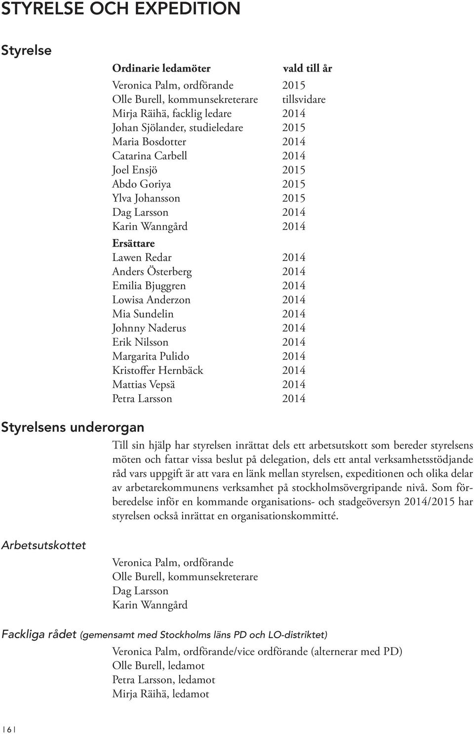 Emilia Bjuggren 2014 Lowisa Anderzon 2014 Mia Sundelin 2014 Johnny Naderus 2014 Erik Nilsson 2014 Margarita Pulido 2014 Kristoffer Hernbäck 2014 Mattias Vepsä 2014 Petra Larsson 2014 Styrelsens