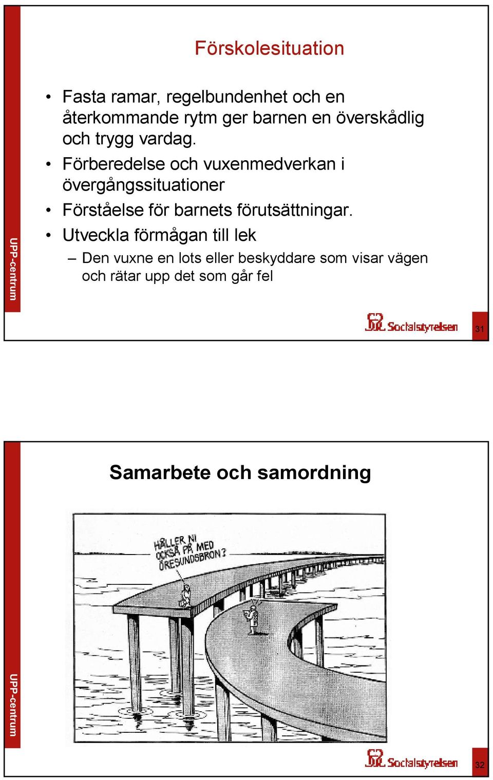 Förberedelse och vuxenmedverkan i övergångssituationer Förståelse för barnets