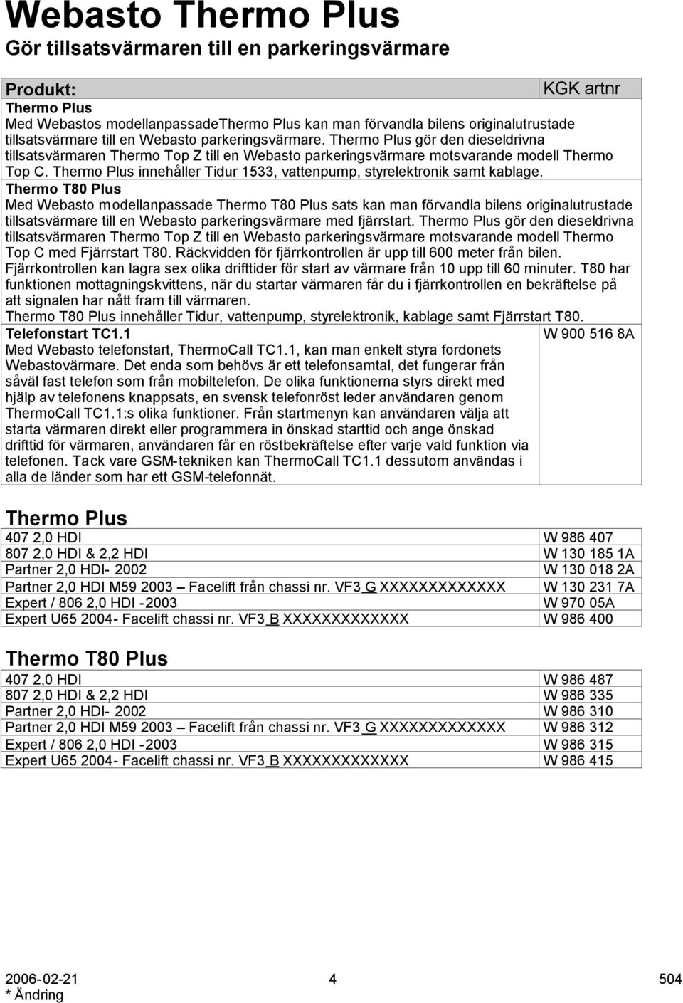 Thermo Plus innehåller Tidur 1533, vattenpump, styrelektronik samt kablage.