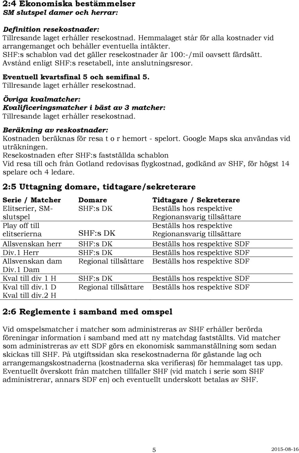 Avstånd enligt SHF:s resetabell, inte anslutningsresor. Eventuell kvartsfinal 5 och semifinal 5. Tillresande laget erhåller resekostnad.