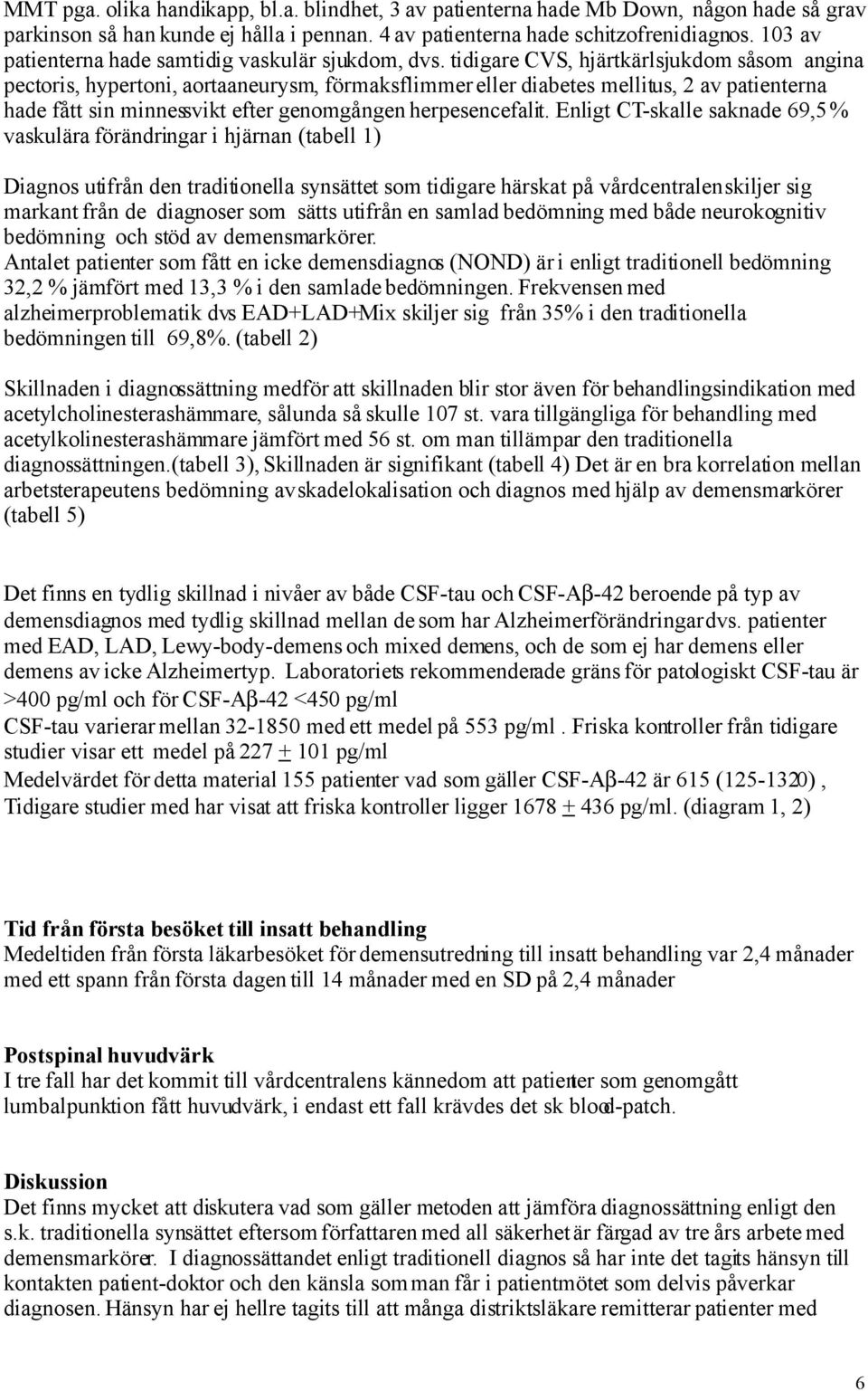 tidigare CVS, hjärtkärlsjukdom såsom angina pectoris, hypertoni, aortaaneurysm, förmaksflimmer eller diabetes mellitus, 2 av patienterna hade fått sin minnessvikt efter genomgången herpesencefalit.