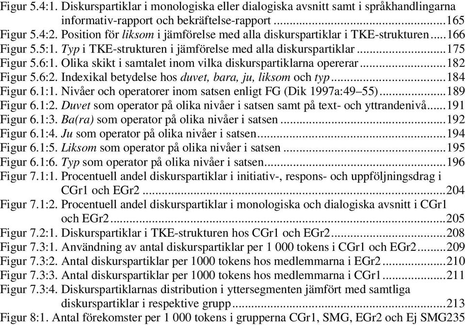 Olika skikt i samtalet inom vilka diskurspartiklarna opererar...182 Figur 5.6:2. Indexikal betydelse hos duvet, bara, ju, liksom och typ...184 Figur 6.1:1.