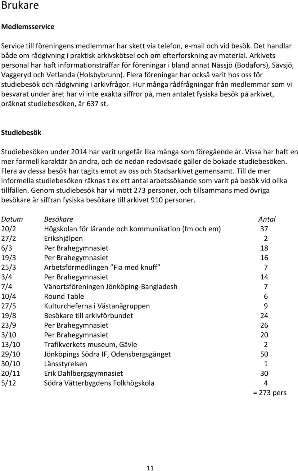 Flera föreningar har också varit hos oss för studiebesök och rådgivning i arkivfrågor.