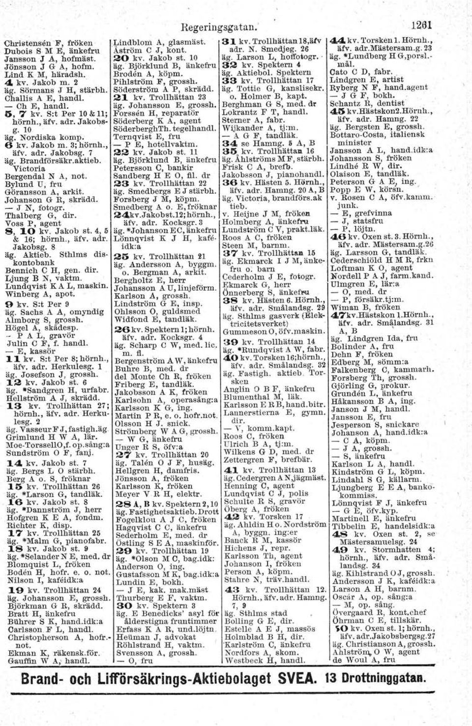 Trollhättan 17 äg. Sörmans J H, stärbh. Söderström A P, skrädd. äg. Tottie G, kanslisekr. Challis A E, handl. 21 kv. Trollhättan 23 o. Holmer B, kapt. _ Ch E, handl, äg. Johansson E, grossh.