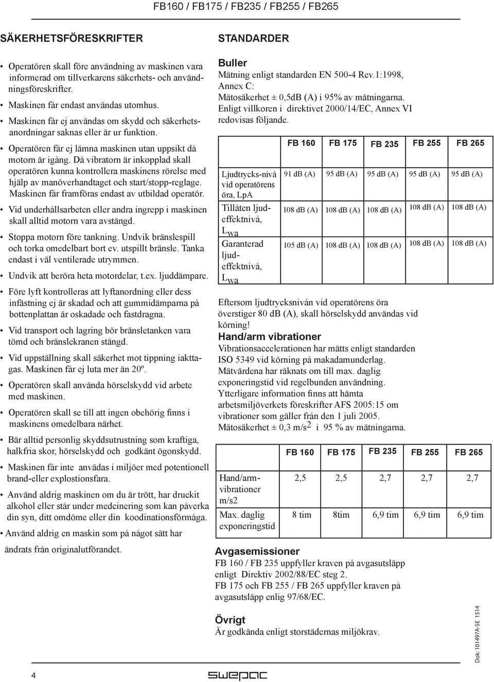 Då vibratorn är inkopplad skall operatören kunna kontrollera maskinens rörelse med hjälp av manöverhandtaget och start/stopp-reglage. Maskinen får framföras endast av utbildad operatör.