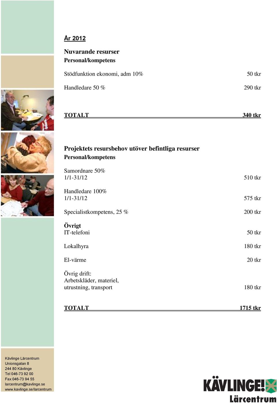 100% 1/1-31/12 575 tkr Specialistkompetens, 25 % Övrigt IT-telefoni Lokalhyra El-värme Övrig