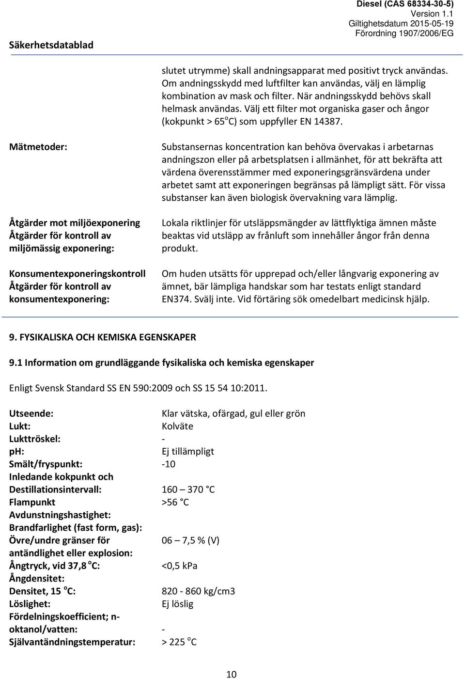 Mätmetoder: Åtgärder mot miljöexponering Åtgärder för kontroll av miljömässig exponering: Konsumentexponeringskontroll Åtgärder för kontroll av konsumentexponering: Substansernas koncentration kan