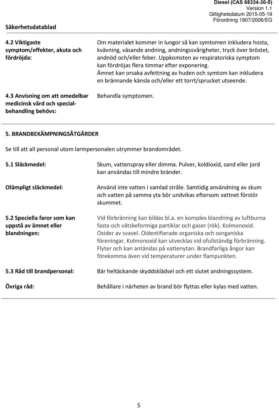 bröstet, andnöd och/eller feber. Uppkomsten av respiratoriska symptom kan fördröjas flera timmar efter exponering.