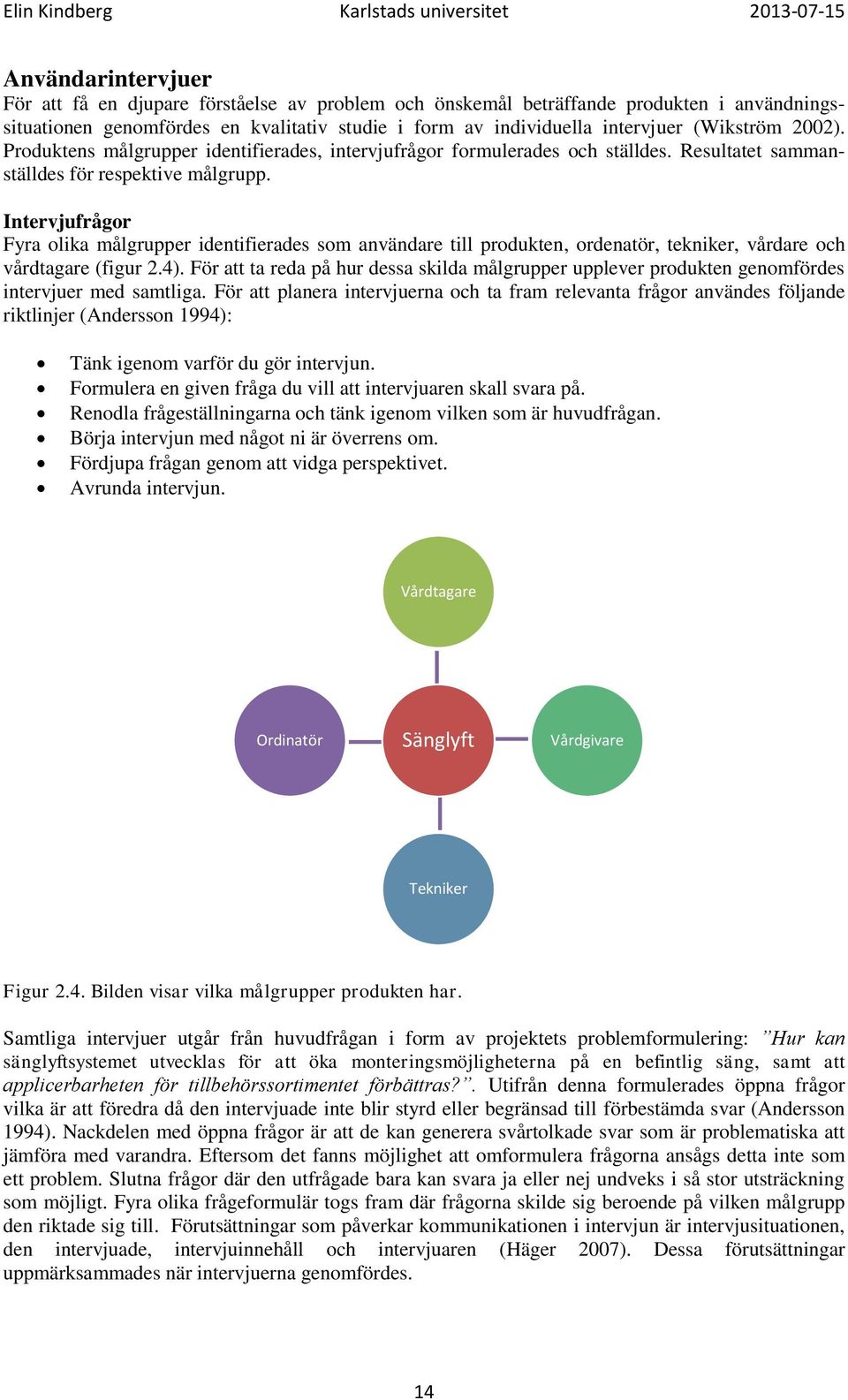 Intervjufrågor Fyra olika målgrupper identifierades som användare till produkten, ordenatör, tekniker, vårdare och vårdtagare (figur 2.4).