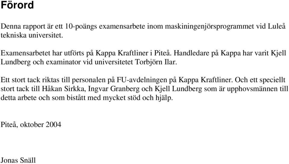 Handledare på Kappa har varit Kjell Lundberg och examinator vid universitetet Torbjörn Ilar.