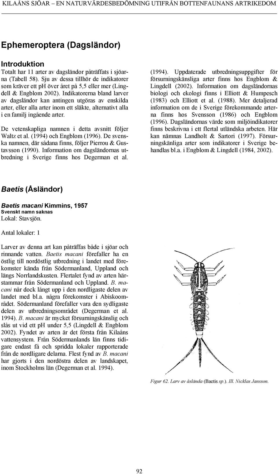 Indikatorerna bland larver av dagsländor kan antingen utgöras av enskilda arter, eller alla arter inom ett släkte, alternativt alla i en familj ingående arter.