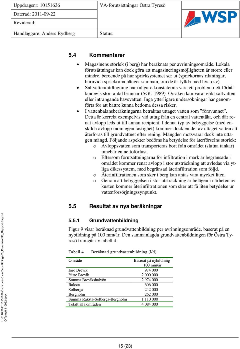 fyllda med lera osv). Saltvatteninträngning har tidigare konstaterats vara ett problem i ett förhållandevis stort antal brunnar (SGU 1989).