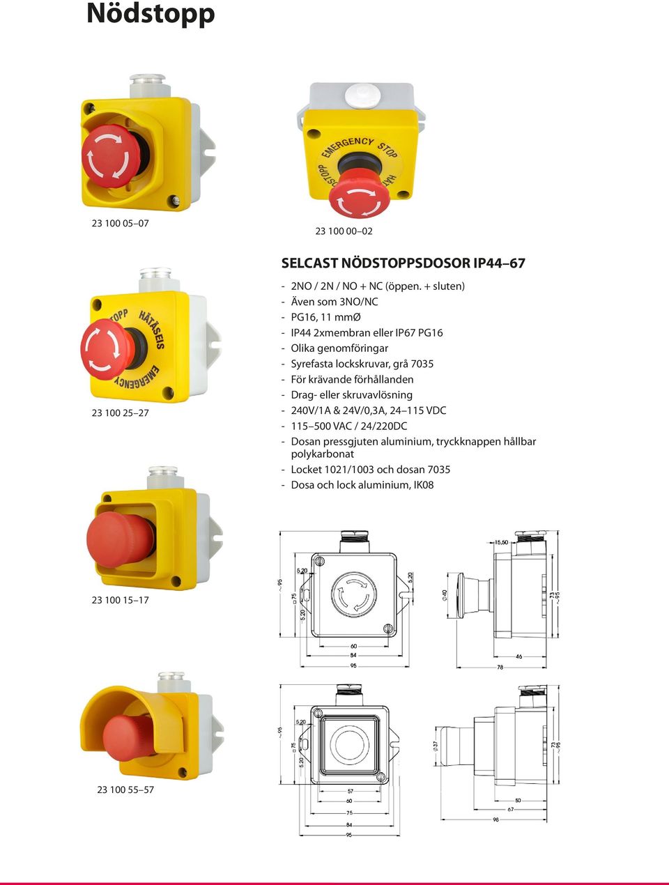 skruvavlösning 240V/1A & 24V/0,3A, 24 115 VDC 115 500 VAC / 24/220DC Dosan pressgjuten aluminium,