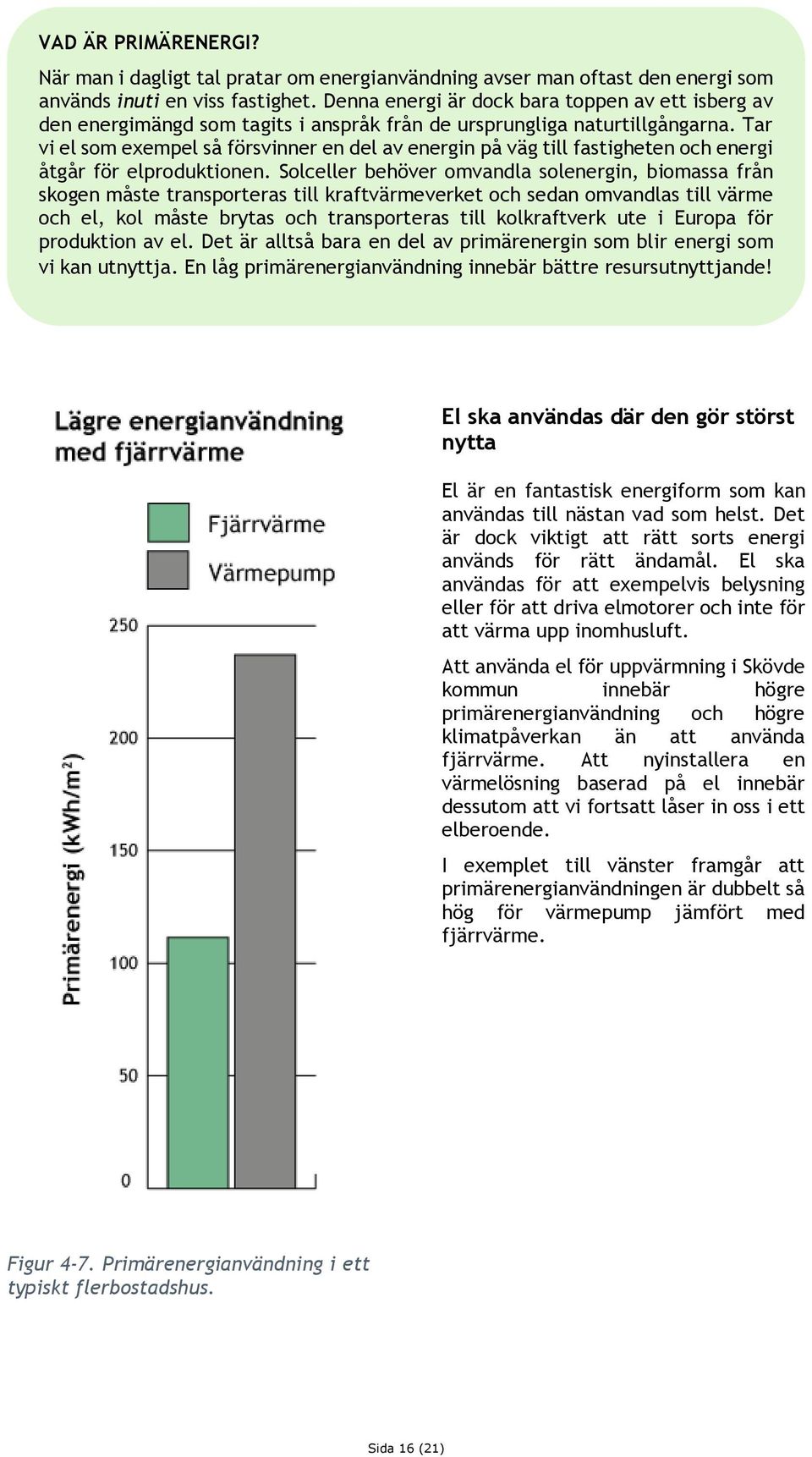 Tar vi el som exempel så försvinner en del av energin på väg till fastigheten och energi åtgår för elproduktionen.