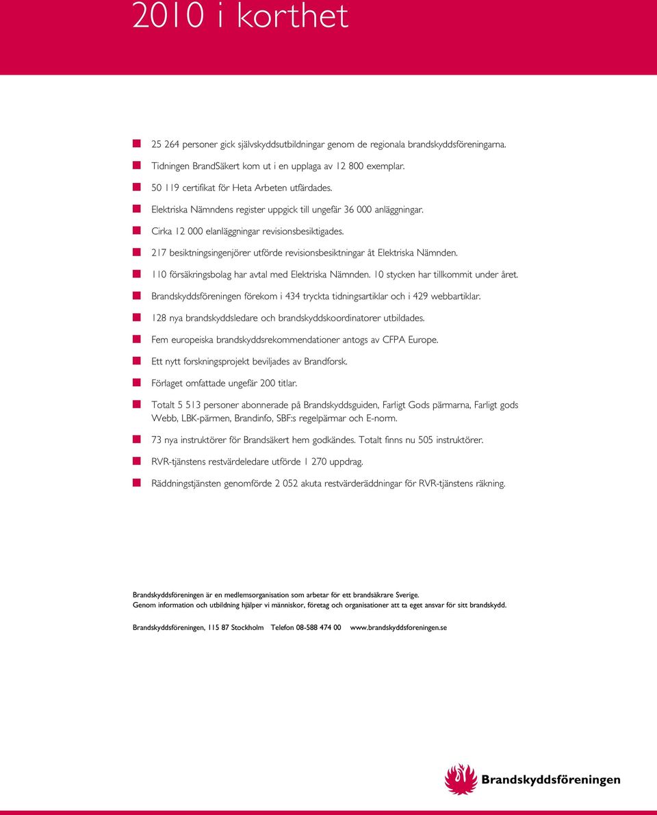 217 besiktningsingenjörer utförde revisionsbesiktningar åt Elektriska Nämnden. 110 försäkringsbolag har avtal med Elektriska Nämnden. 10 stycken har tillkommit under året.