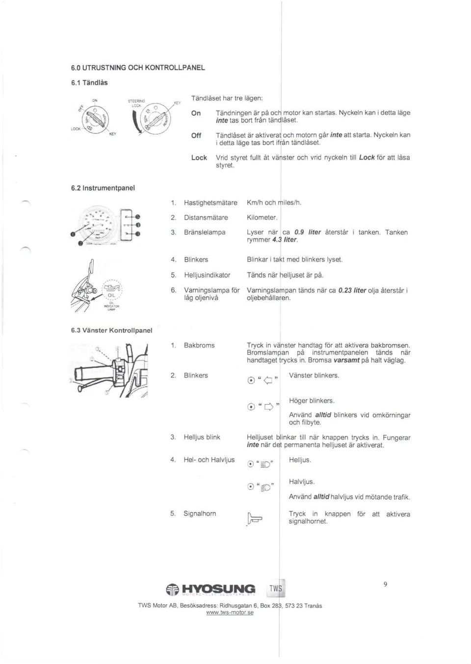 Hstighetsmätre Km/h och iles/h. 2. Distnsmätre Kilometer. 3. Bränslelmp Lyser när I c 0.9 liter återstår tnken. Tnken rymmer 4' j liter. 4. 5. Blinkers Helljusindiktor Blinkr i tkt med blinkers lyset.