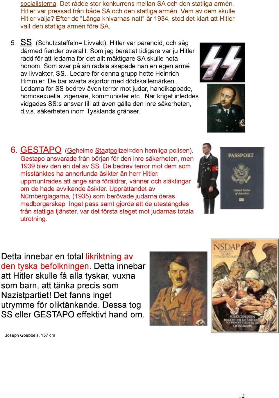 Som jag berättat tidigare var ju Hitler rädd för att ledarna för det allt mäktigare SA skulle hota honom. Som svar på sin rädsla skapade han en egen armé av livvakter, SS.