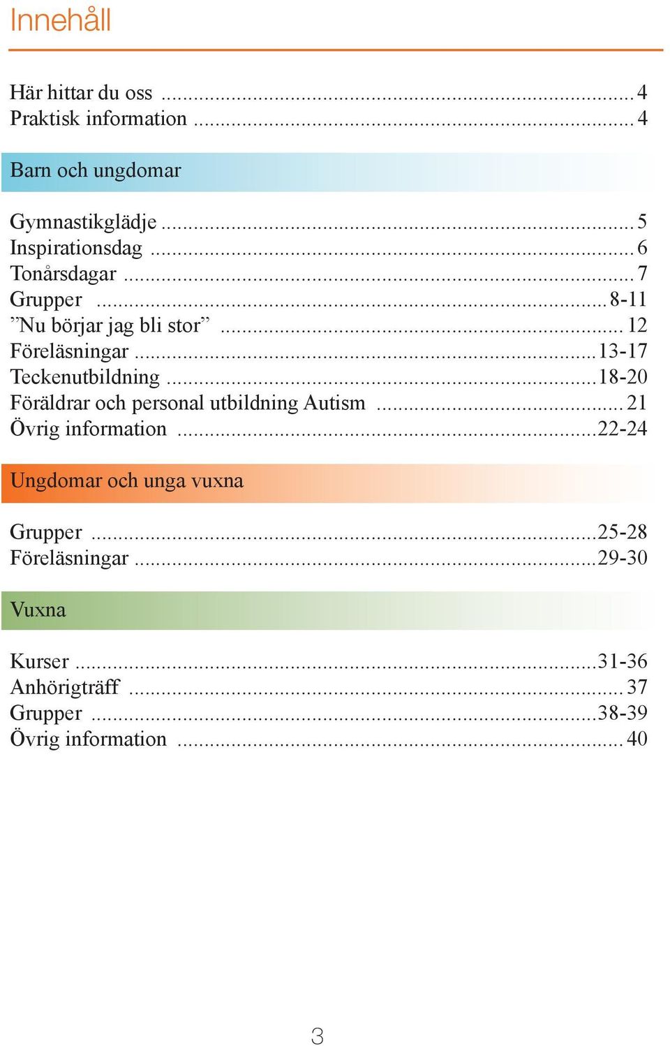 ..18-20 Föräldrar och personal utbildning Autism... 21 Övrig information...22-24 Ungdomar och unga vuxna Grupper.