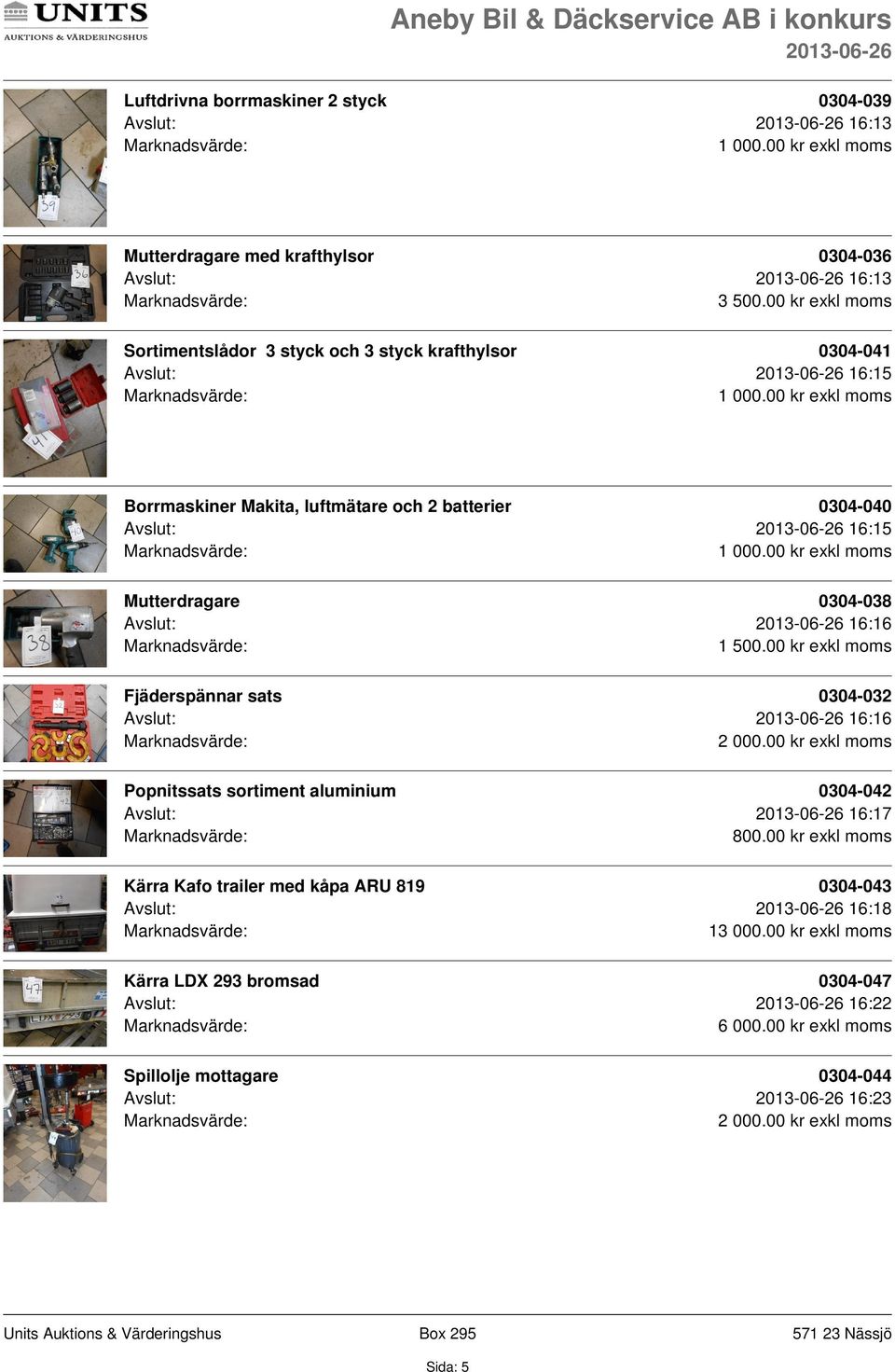 Avslut: 16:15 Mutterdragare 0304-038 Avslut: 16:16 Fjäderspännar sats 0304-032 Avslut: 16:16 Popnitssats sortiment aluminium 0304-042 Avslut: