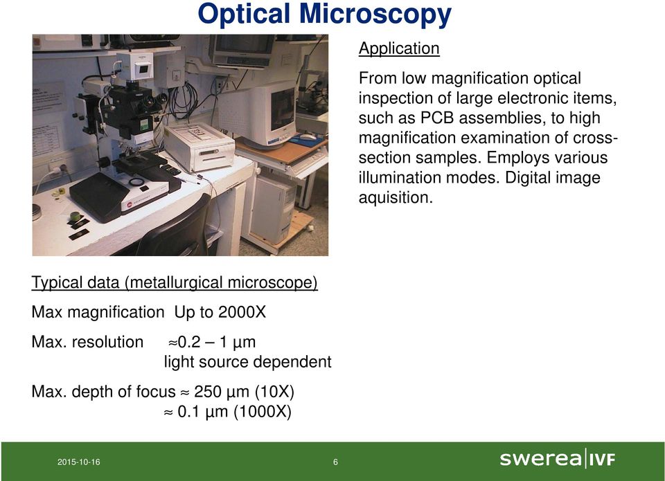 Employs various illumination modes. Digital image aquisition.