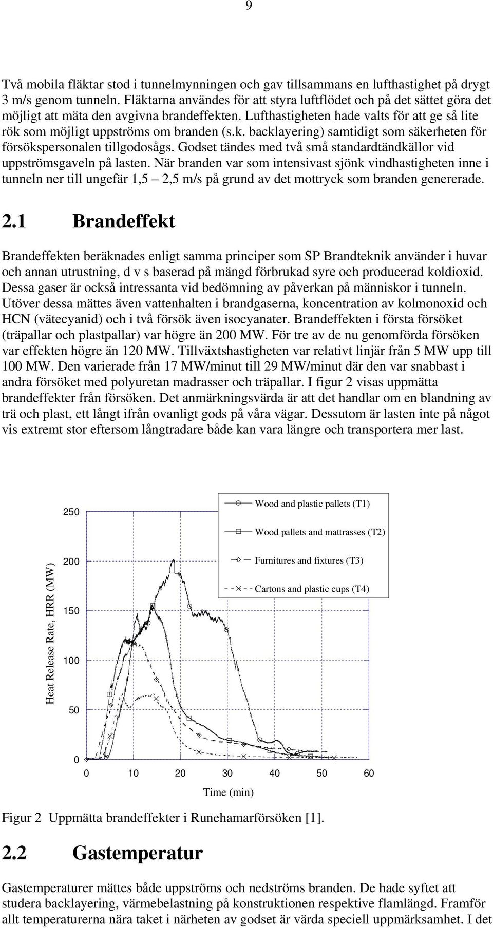 Lufthastigheten hade valts för att ge så lite rök som möjligt uppströms om branden (s.k. backlayering) samtidigt som säkerheten för försökspersonalen tillgodosågs.