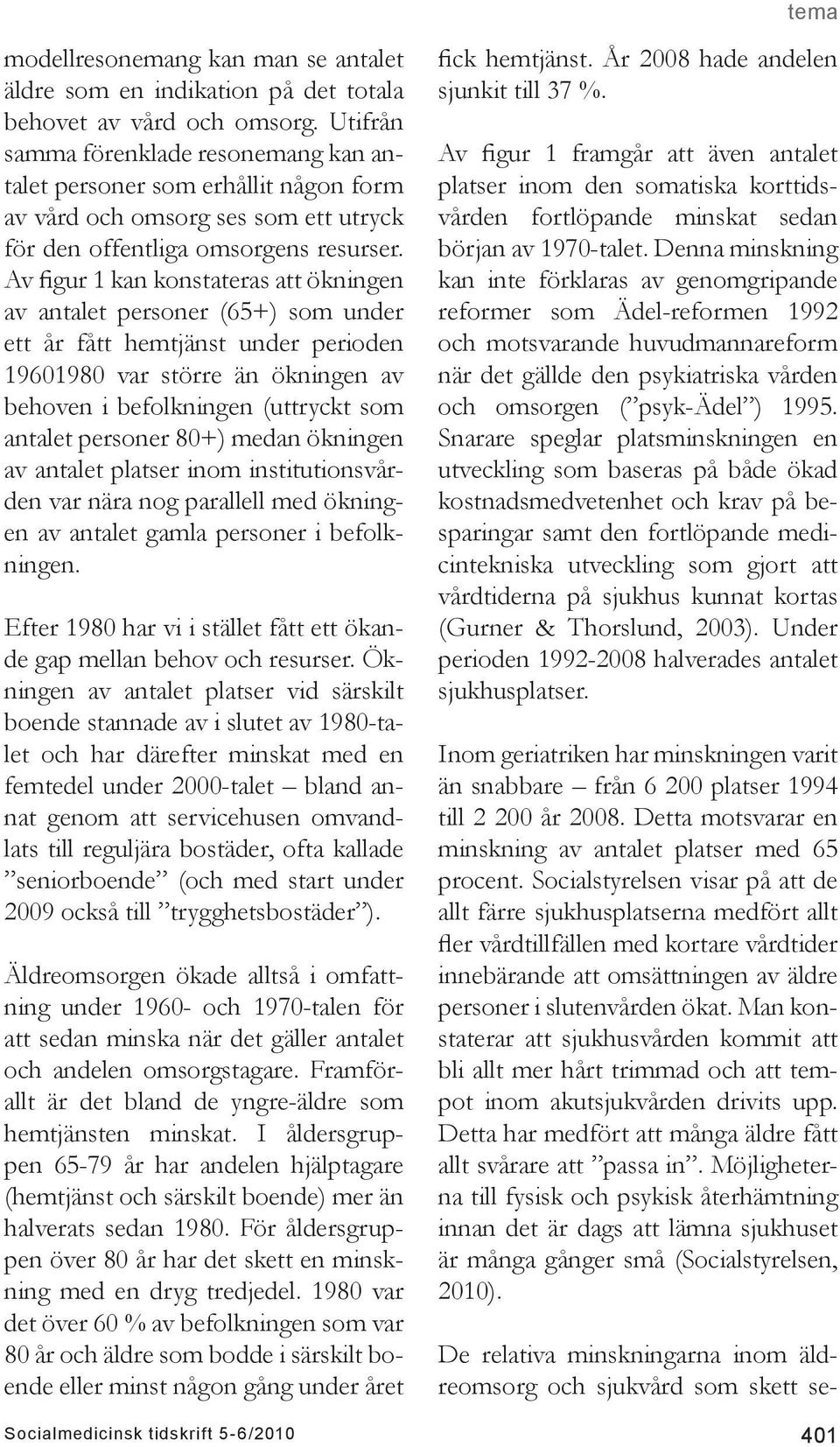 Av figur 1 kan konstateras att ökningen av antalet personer (65+) som under ett år fått hemtjänst under perioden 19601980 var större än ökningen av behoven i befolkningen (uttryckt som antalet