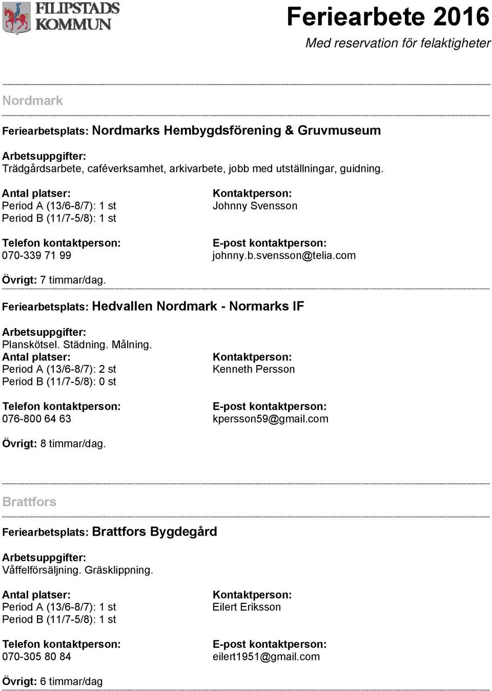 Feriearbetsplats: Hedvallen Nordmark - Normarks IF Planskötsel. Städning. Målning.