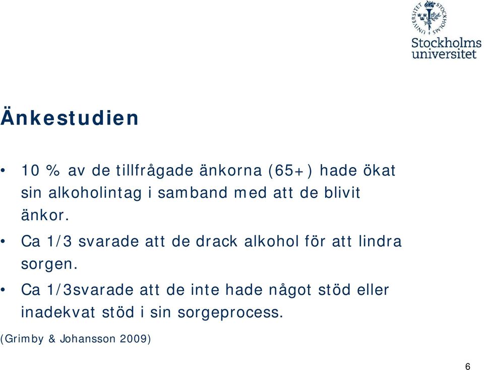 Ca 1/3 svarade att de drack alkohol för att lindra sorgen.