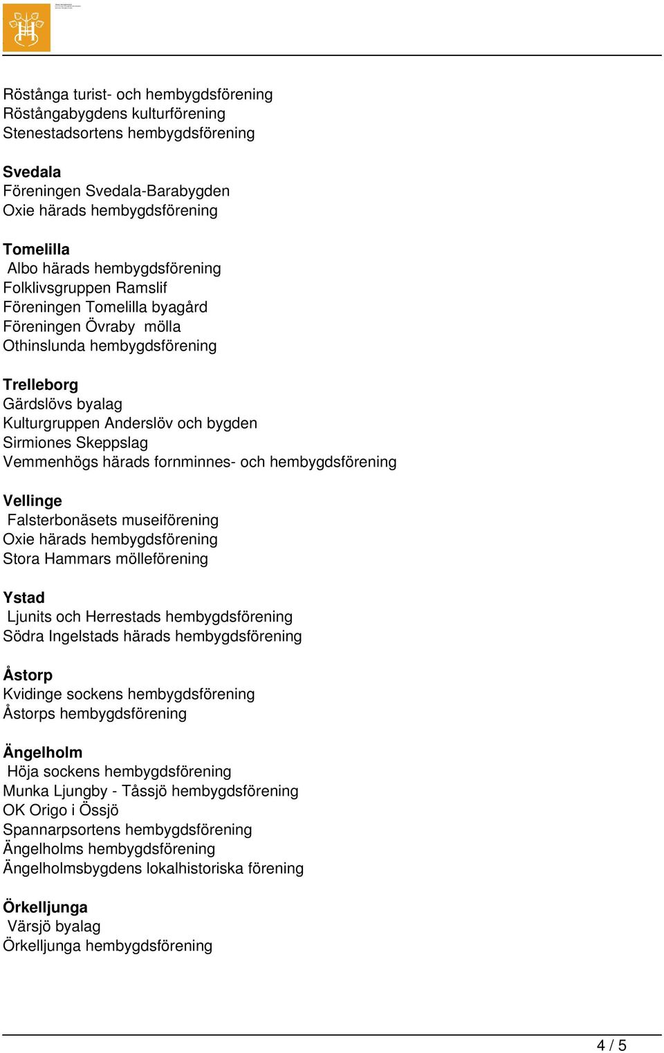 fornminnes- och hembygdsförening Vellinge Falsterbonäsets museiförening Stora Hammars mölleförening Ystad Ljunits och Herrestads hembygdsförening Södra Ingelstads härads hembygdsförening Åstorp