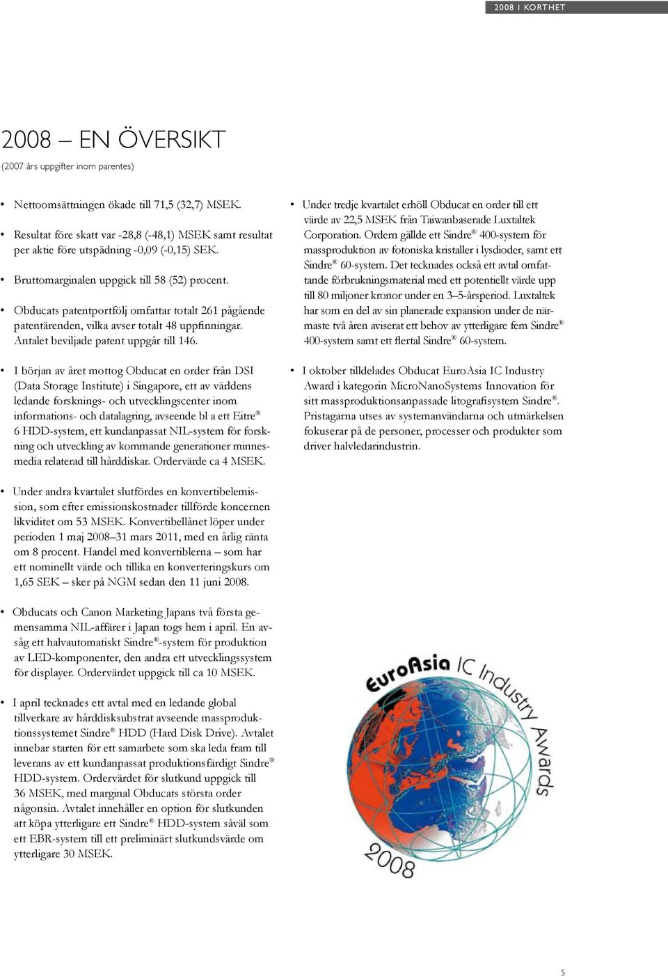 Obducats patentportfölj omfattar totalt 261 pågående patentärenden, vilka avser totalt 48 uppfinningar. Antalet beviljade patent uppgår till 146.