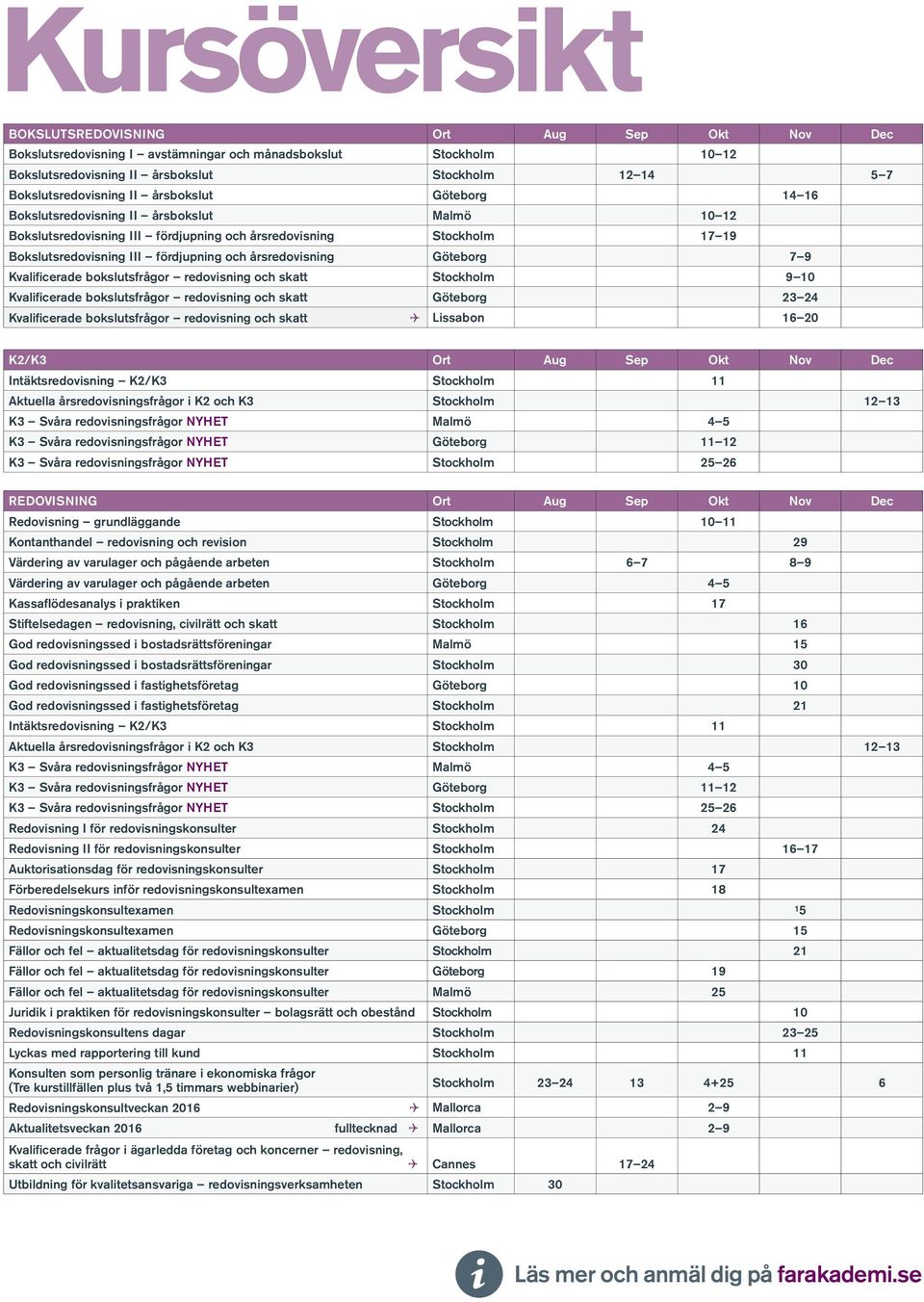 årsredovisning Göteborg 7 9 Kvalificerade bokslutsfrågor redovisning och skatt Stockholm 9 10 Kvalificerade bokslutsfrågor redovisning och skatt Göteborg 23 24 Kvalificerade bokslutsfrågor