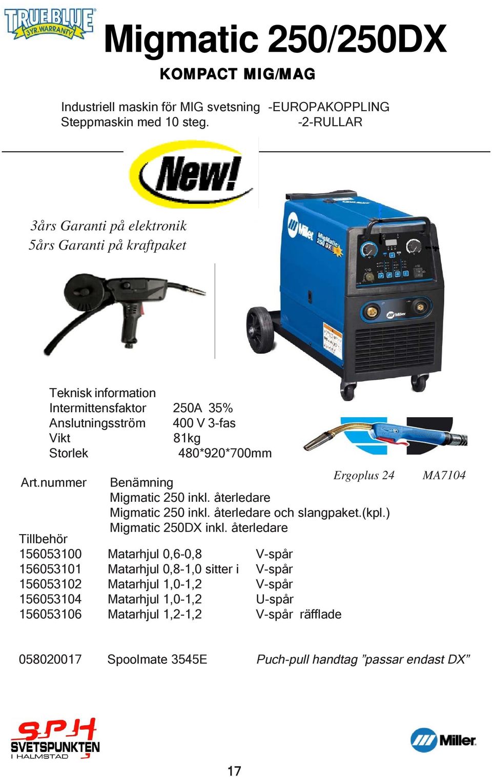 Ergoplus 24 Migmatic 250 inkl. återledare Migmatic 250 inkl. återledare och slangpaket.(kpl.) Tillbehör Migmatic 250DX inkl.