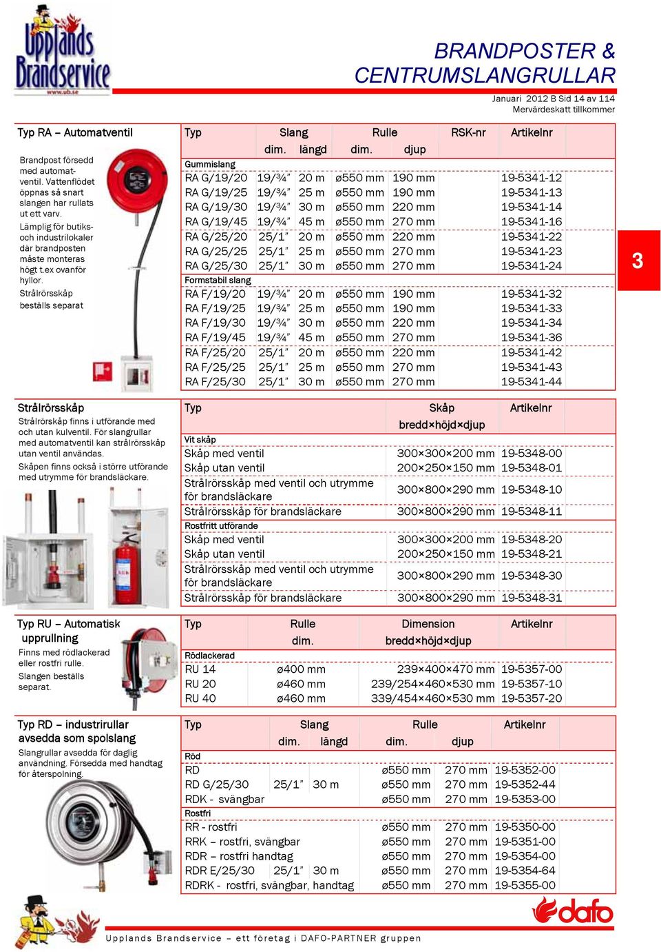 Strålrörsskåp beställs separat Gummislang RA G/19/20 19/¾ 20 m ø550 mm 190 mm 19-5341-12 RA G/19/25 19/¾ 25 m ø550 mm 190 mm 19-5341-13 RA G/19/30 19/¾ 30 m ø550 mm 220 mm 19-5341-14 RA G/19/45 19/¾