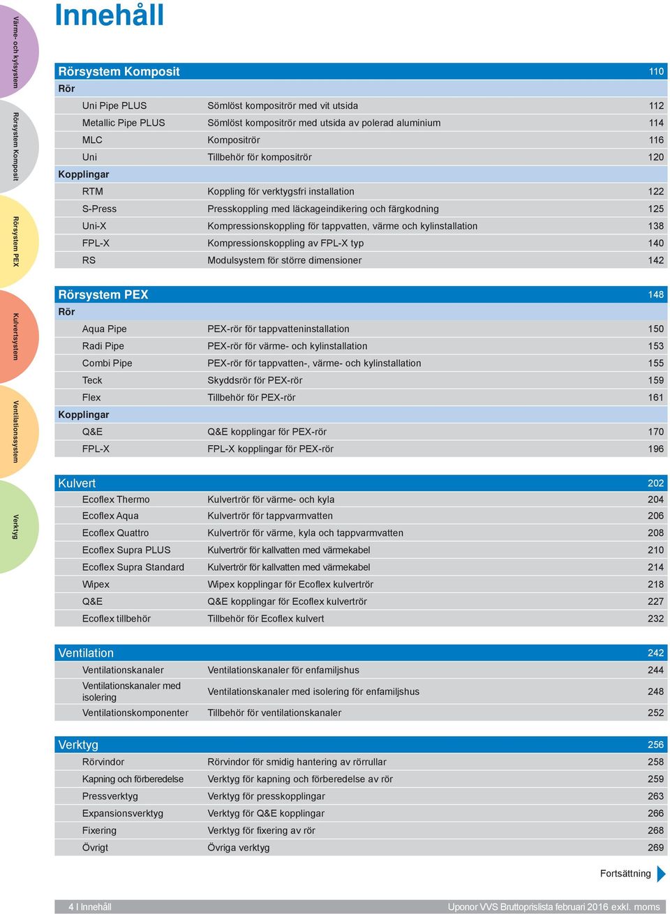 tappvatten, värme och kyinstaation 138 FPL-X Kompressionskopping av FPL-X typ 140 RS Mousystem för större imensioner 14 Kuvertsystem Ventiationssystem Rörsystem PEX 148 Rör Aqua Pipe PEX-rör för