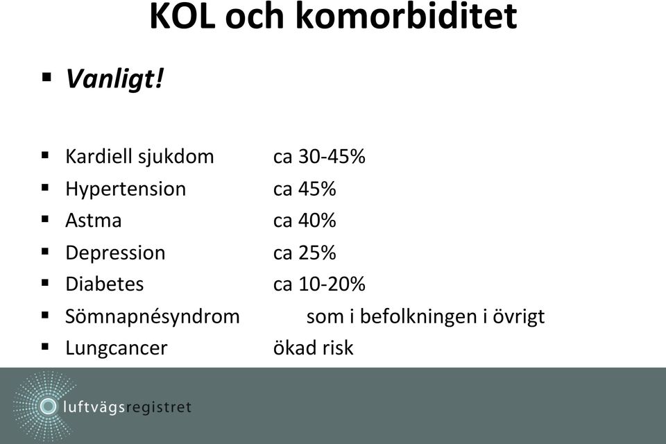 Hypertension Astma ca 45% ca 40% Depression ca