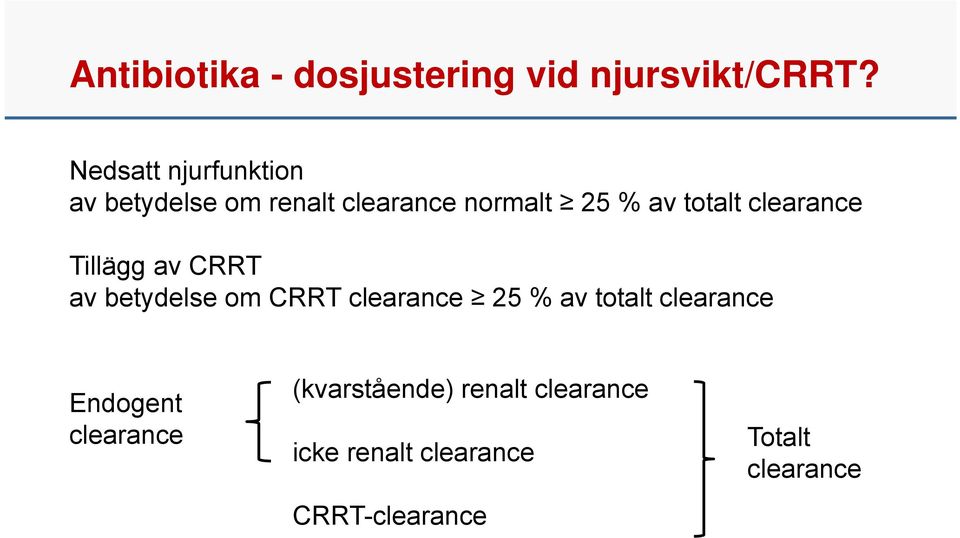 clearance Tillägg av CRRT av betydelse om CRRT clearance 25 % av totalt