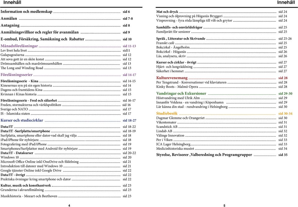 .. sid 13 The Long and Winding Road... sid 13 Föreläsningsserier... sid 14-17 Föreläsningsserie - Kina... sid 14-15 Kinesernas syn på sin egen historia... sid 14 Dagens och framtidens Kina.