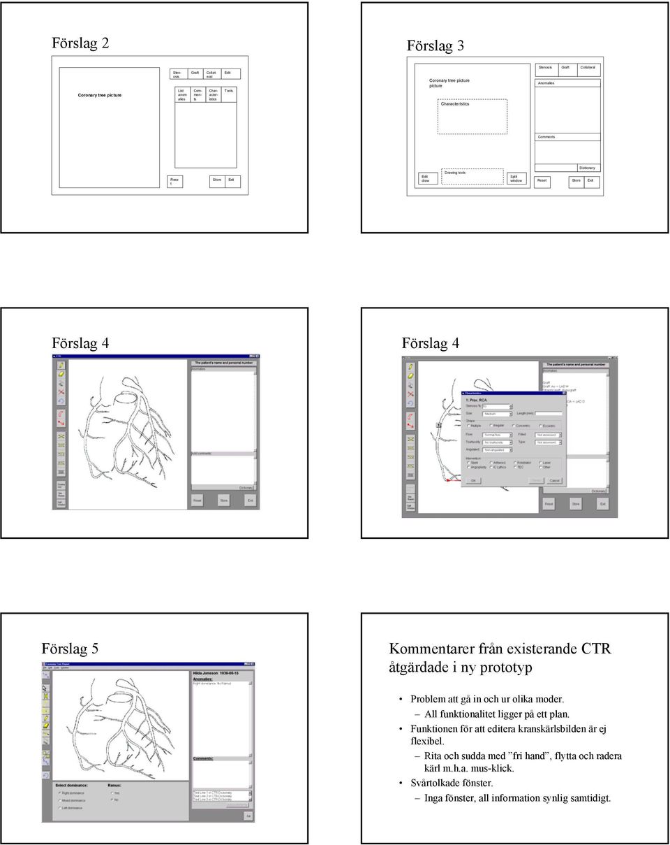 Förslag 5 Kommentarer från existerande CTR åtgärdade i ny prototyp Problem att gå in och ur olika moder. All funktionalitet ligger på ett plan.