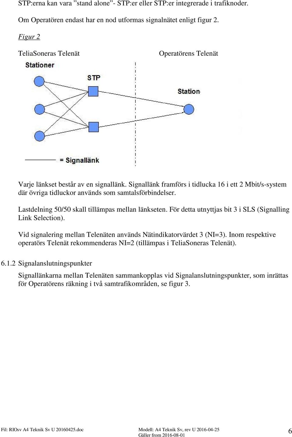 Lastdelning 50/50 skall tillämpas mellan länkseten. För detta utnyttjas bit 3 i SLS (Signalling Link Selection). Vid signalering mellan Telenäten används Nätindikatorvärdet 3 (NI=3).