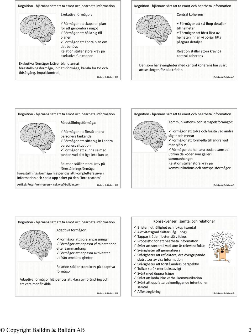 sä( a( ta emot och bearbeta informadon Central koherens: ü Förmågor a( slå ihop detaljer Dll helheter ü Förmågor a( först läsa av helheten innan vi börjar D(a på/göra detaljer RelaDon ställer stora