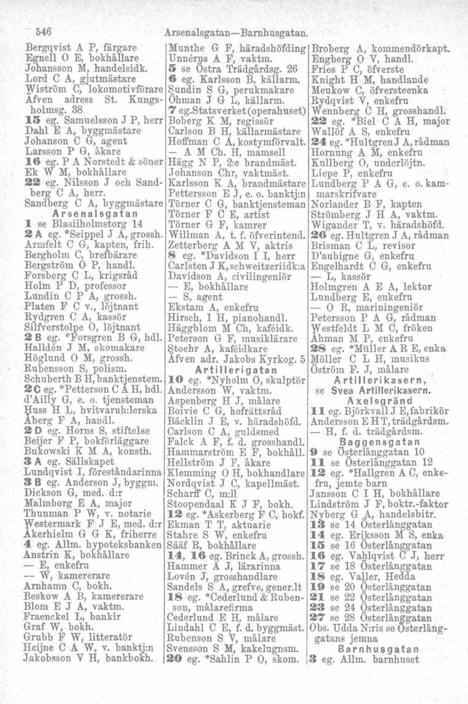 Knight H M, handlande Wiström C, lokomotivförare $,undin S G, perukmakare Meukow C, öfversteenka Afven adress St. Kungs- OhmanJ G L, källarm. Rydqvist V, enkefru holmsg. 38 7 eg.