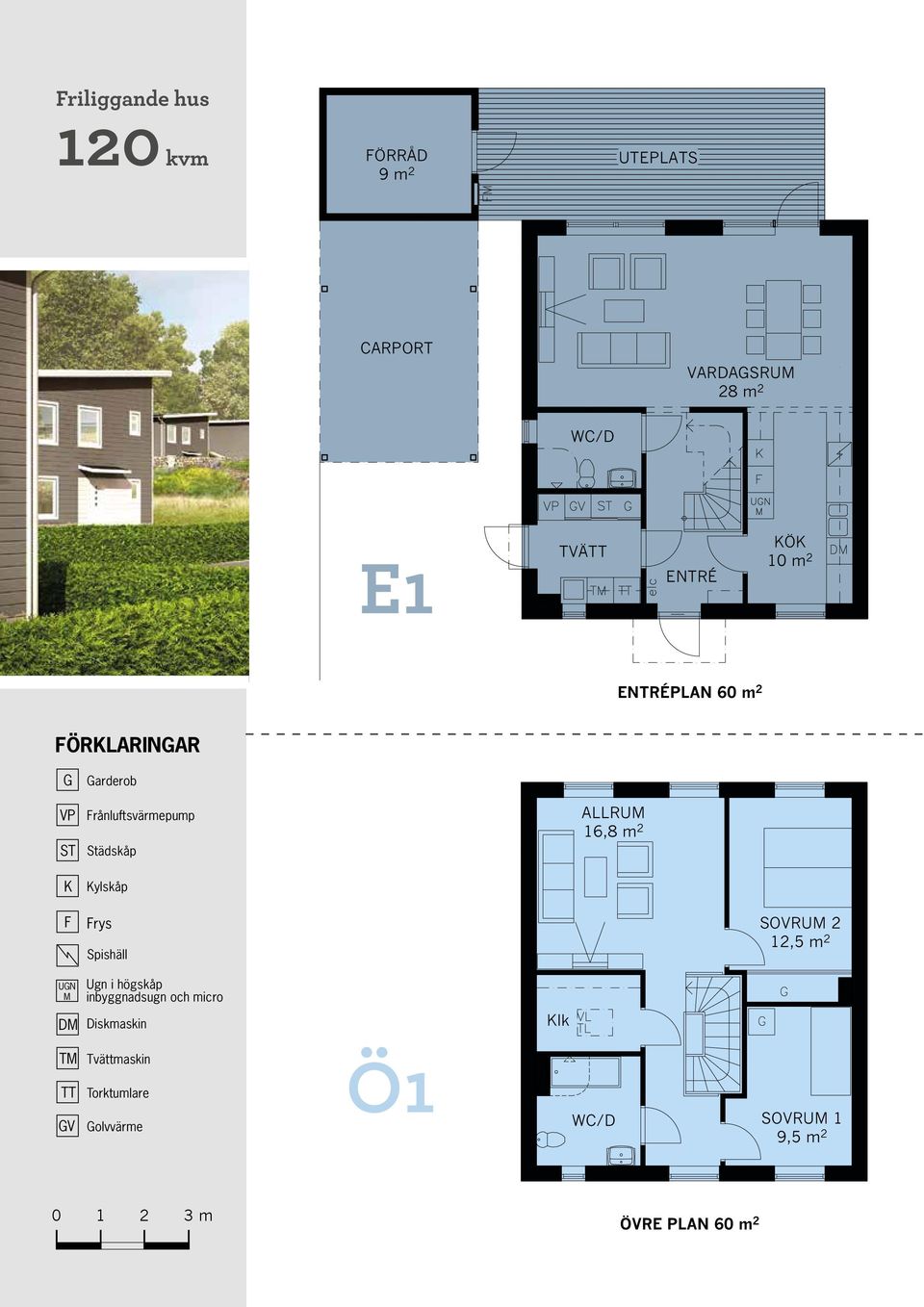 16,8 m 2 F Frys Spishäll SOVRUM 2 12,5 m 2 UGN M DM Ugn i högskåp inbyggnadsugn och micro