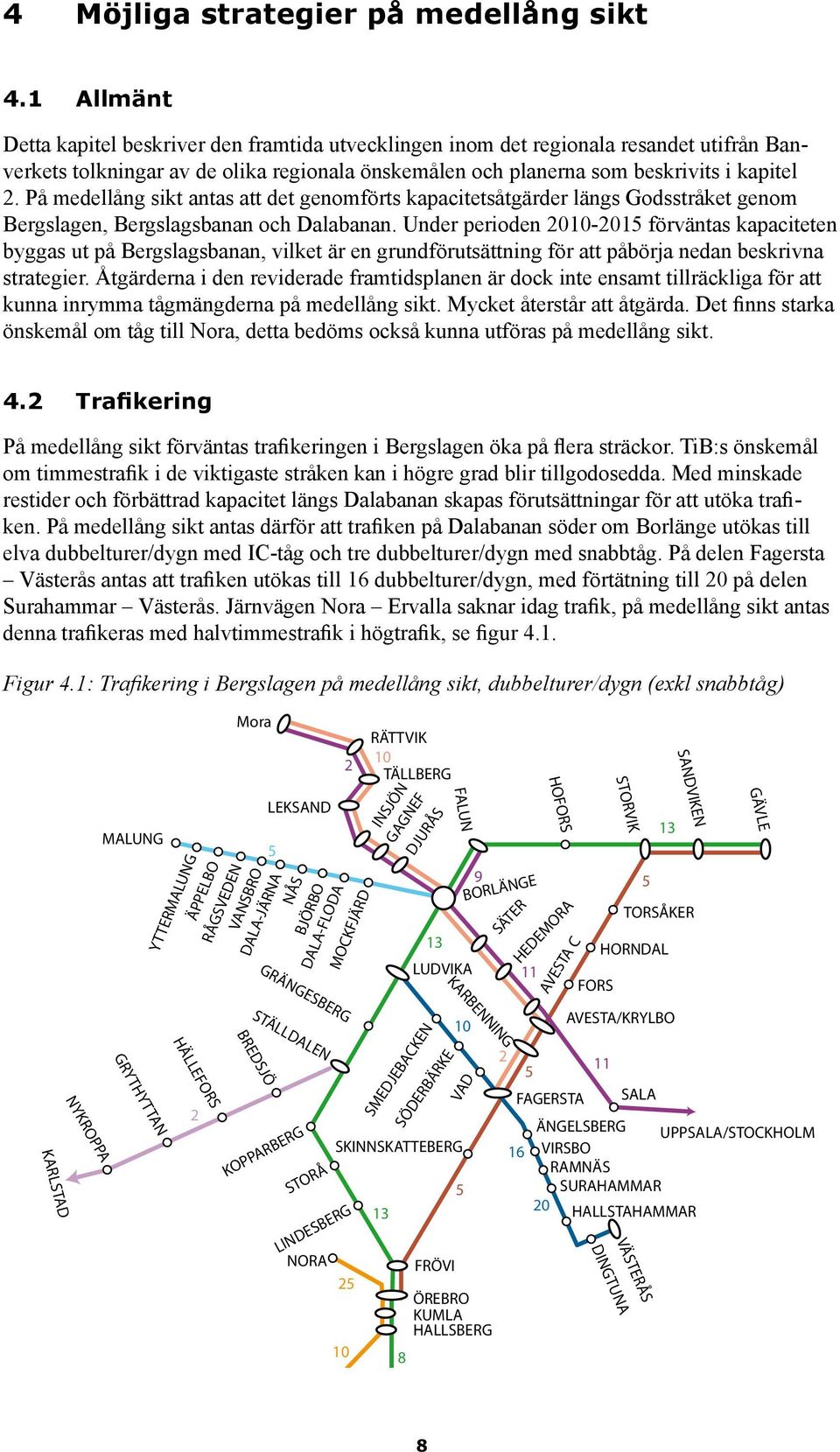 På medellång sikt antas att det genomförts kapacitetsåtgärder längs Godsstråket genom Bergslagen, Bergslagsbanan och Dalabanan.