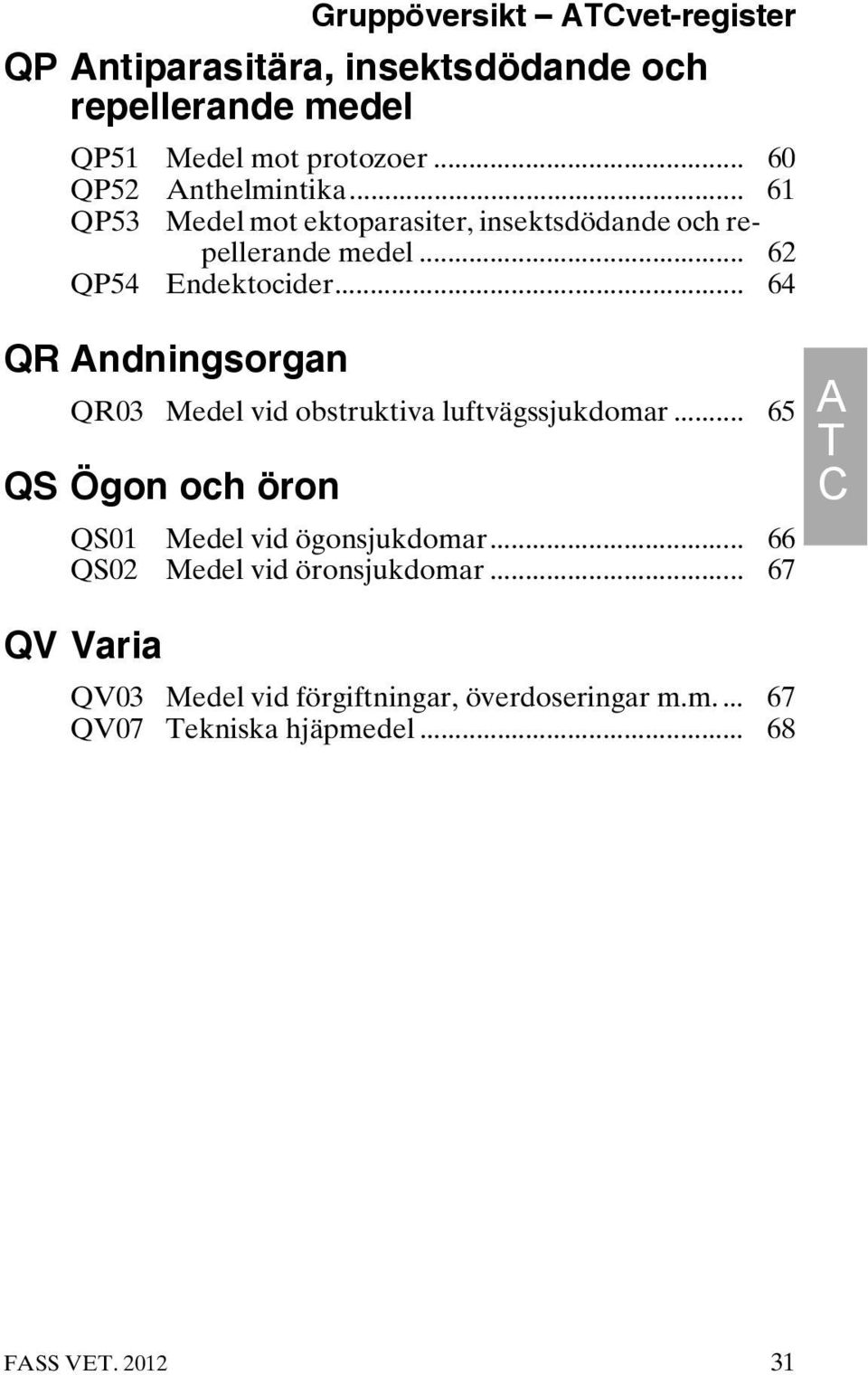 .. 64 QR Andningsorgan QR03 Medel vid obstruktiva luftvägssjukdomar... 65 QS Ögon och öron QS01 Medel vid ögonsjukdomar.