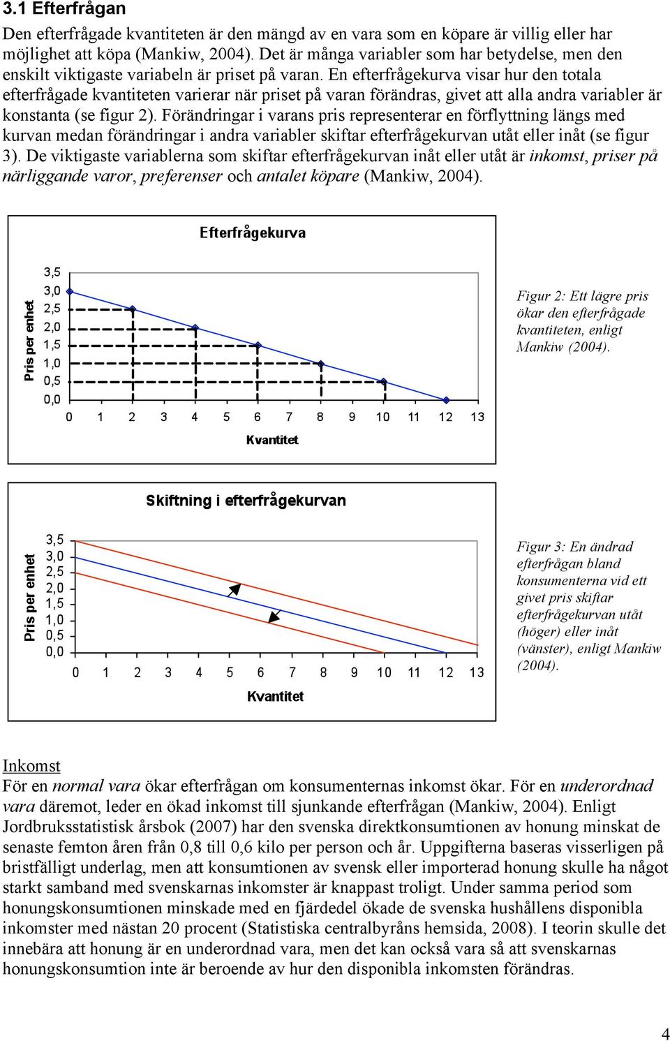 En efterfrågekurva visar hur den totala efterfrågade kvantiteten varierar när priset på varan förändras, givet att alla andra variabler är konstanta (se figur 2).