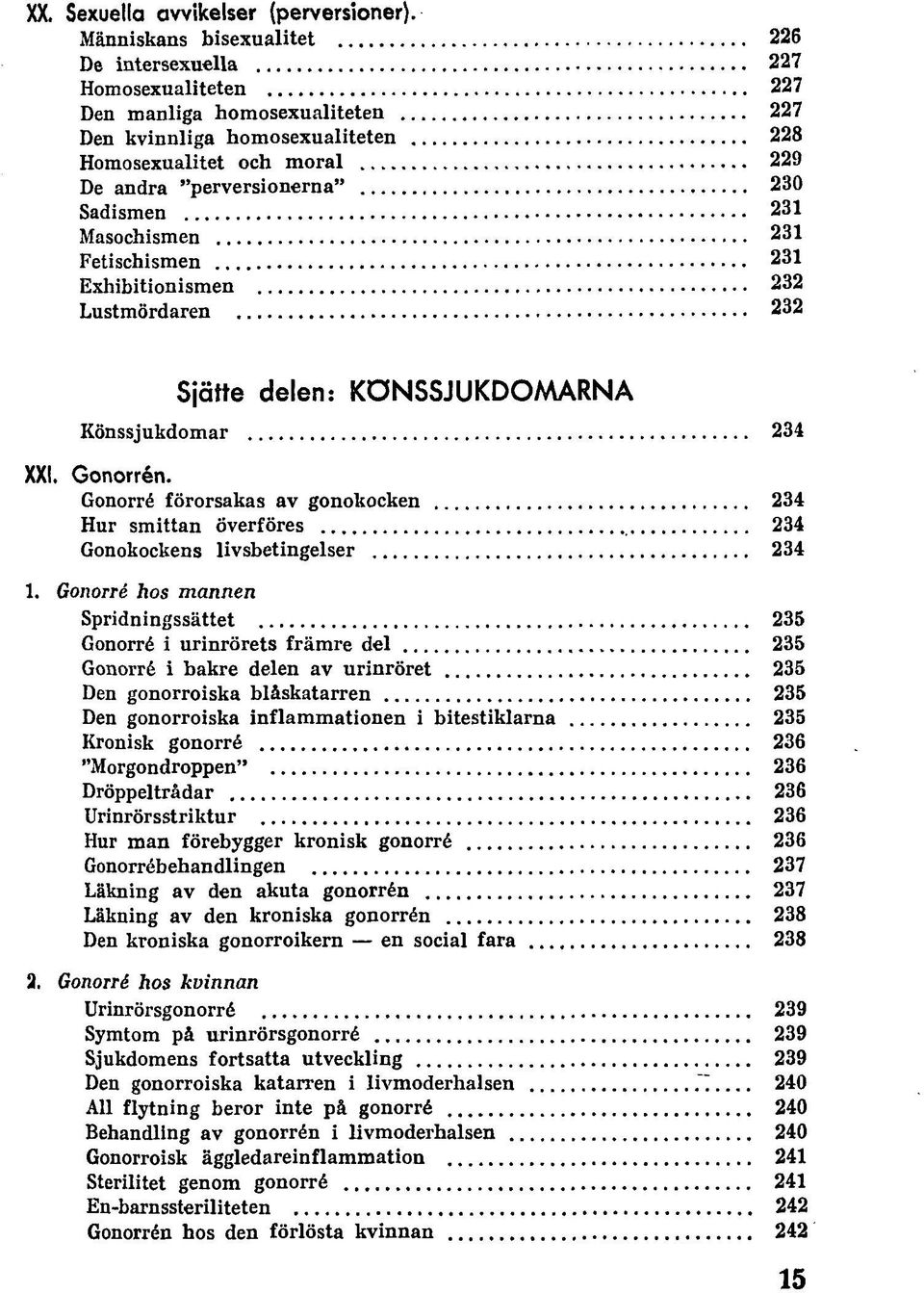 Sadismen 231 Masochismen 231 Fetischismen 231 Exhibitionismen 232 Lustmördaren 232 Sjätte delen: KÖNSSJUKDOMARNA Könssjukdomar 234 XXI. Gonorrén.